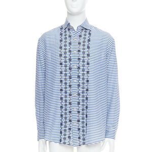 ROMEO GIGLI JOYCE blue cotton silk striped embroidery shirt IT50 L